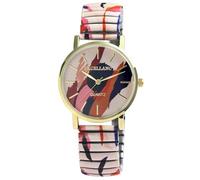 Excellanc - 1700060 - Montre à cordon - En acier inoxydable - Pour femme - Motif imprimé multicolore - À quartz analogique - Diamètre : 36 mm, Beige, orange, bleu
