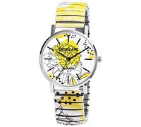 Excellanc - 1700060 - Montre à cordon - En acier inoxydable - Pour femme - Motif imprimé multicolore - À quartz analogique - Diamètre : 36 mm, Blanc et jaune.