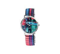 Excellanc - 1700060 - Montre à cordon - En acier inoxydable - Pour femme - Motif imprimé multicolore - À quartz analogique - Diamètre : 36 mm, Bleu/vert/violet.