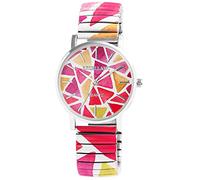 Excellanc - 1700060 - Montre à cordon - En acier inoxydable - Pour femme - Motif imprimé multicolore - À quartz analogique - Diamètre : 36 mm, Blanc/rouge/orange.