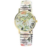 Excellanc - 1700060 - Montre à cordon - En acier inoxydable - Pour femme - Motif imprimé multicolore - À quartz analogique - Diamètre : 36 mm, Blanc/vert