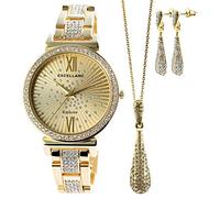 Excellanc 1800177 Parure de bijoux pour femme avec montre, collier et boucles d'oreilles en strass à quartz analogique, Métal, Strass