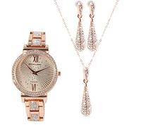 Excellanc 1800177 Parure de bijoux pour femme avec montre, collier et boucles d'oreilles en strass à quartz analogique, Métal, quartz, strass