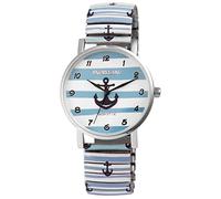 Excellanc Bracelet pour femme avec cordon de serrage - Montre En acier inoxydable - Blanc et bleu - Motif ancre marine, bleu