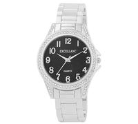 Excellanc Montre à quartz pour femme - Bracelet en métal - Chiffres lisibles - Pierres Simili - Longueur : 15 cm - Idée cadeau pour femme, argent/noir, Bracelet