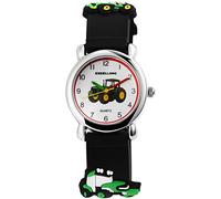 Excellanc Montre d'apprentissage analogique en silicone pour enfant avec motif de tracteur 3D rouge ou vert pour garçons et filles, noir/vert, bracelet