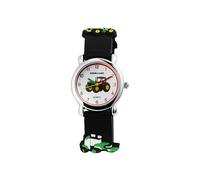 Excellanc Montre d'apprentissage analogique en silicone pour enfant avec motif de tracteur 3D rouge ou vert pour garçons et filles, noir/vert, bracelet