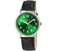 Excellanc Montre pour homme en cuir synthétique avec boucle ardillon, aiguilles lumineuses, quartz analogique, 2900229, Noir/vert, Classique