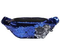 Excellanc Sac banane à paillettes pour homme et femme, idée cadeau pour carnaval, années 80, 90, bleu, Taille unique, Sac banane
