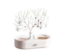 EXCELLENCEHOME Porte-Bijoux en Forme de Cerf - Support à Branches avec Tiroir et Plateau (25×17×8.5cm) (Whitesolidcolorsuit)