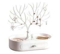EXCELLENCEHOME Porte Bijoux Presentoir, Rangement Bijoux Tiroir Organiseur, en Forme de Cerf, Support à Branches, 9.84×6.69×3.35inch,(Whitebasic)