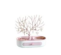 EXCELLENCEHOME Porte Bijoux Presentoir, Rangement Bijoux Tiroir Organiseur, en Forme de Cerf, Support à Branches, 9.84×6.69×3.35inch,(Pink+powderplate)
