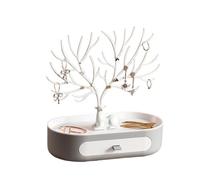 EXCELLENCEHOME Porte Bijoux Presentoir, Rangement Bijoux Tiroir Organiseur, en Forme de Cerf, Support à Branches, 9.84×6.69×3.35inch, (25×17×8.5cm) (White+whiteplate)