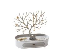 EXCELLENCEHOME Porte Bijoux Presentoir, Rangement Bijoux Tiroir Organiseur, en Forme de Cerf, Support à Branches, 9.84×6.69×3.35inch, (Gris + Plateau Gris)