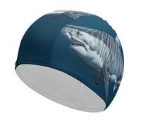 Excellent bonnet de bain requin blanc haute élasticité pour cheveux longs courts confortable grand bonnet de douche pour réduire la traînée et protéger les cheveux