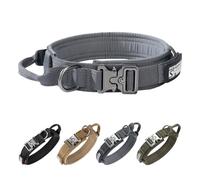 EXCELLENT ELITE SPANKER Collier d'entraînement Militaire pour Chien en Nylon Tactique réglable Boucle en métal Robuste avec poignée de contrôle pour Chiens de Taille Moyenne avec écussons(GRY-XL)