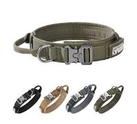 EXCELLENT ELITE SPANKER Collier d'entraînement Militaire pour Chien en Nylon Tactique réglable Boucle en métal Robuste avec poignée de contrôle pour Chiens de Taille Moyenne avec écussons(RGN-L)