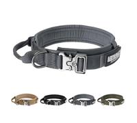 EXCELLENT ELITE SPANKER Collier d'entraînement Militaire Tactique en Nylon avec Boucle en métal et poignée de contrôle pour Chiens de Moyenne et Grande Taille avec écussons(GRY-M)