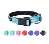 EXCELLENT ELITE SPANKER Collier réfléchissant classique pour chien en nylon doux rembourré avec boucle réglable pour chiens de petite et moyenne taille - Noir, rouge, bleu clair - M