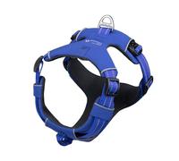 EXCELLENT ELITE SPANKER Harnais pour Chien en Nylon sans Traction Gilet réfléchissant réglable Plaque d'identification rembourrée en EVA Clip Frontal avec Boucle de Verrouillage pour la Marche(BLU-L)