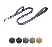 EXCELLENT ELITE SPANKER Laisse Militaire Tactique pour Chien Clips de Crochets en Aluminium Laisse pour Chien à élastique Corde élastique avec 2 poignées de contrôle(GRY)