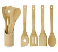 Excellent Houseware Cuillère en Bois/Couverts Set d'ustensiles de Cuisine en Bambou 5 pièces avec Trou Cuillère spatule Palette Spatule et Ronde Panier