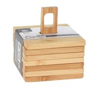 Excellent Houseware Dessous de tasse | Dessous de verre en bois de bambou avec support Set de 6 pièces