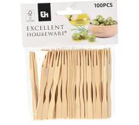 EXCELLENT HOUSEWARE Fourchettes en BAMBOU Fourchettes en bois pour amuse-gueules Snacks Hors-d'œuvre 9 cm 100 pièces