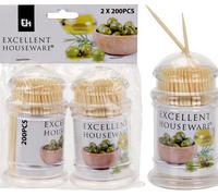 Excellent Houseware Lot de 2 x 200 Pièces - Cure-Dents en Bambou avec Distributeurs, Idéal pour les Cocktails