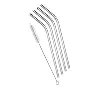 Excellent Houseware Lot de 4 pailles courbées en acier inoxydable avec brosse de nettoyage
