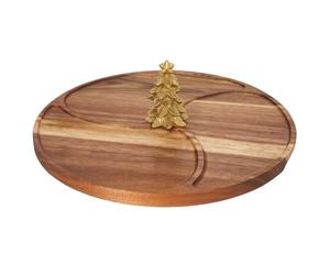 Excellent Houseware NEVESSA Planche de service ronde en bois d'acacia - Arbre de Noël décoratif - Diamètre : 28 cm