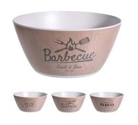Excellent Houseware Saladier 25,5 x 11,5 cm aspect bois mélamine 1 pièce assortie - Bol en plastique solide avec motif BBQ grillades steak - Vaisselle d'extérieur - Saladier barbecue - Marron