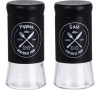 Excellent Houseware Salière à épices NOIR Salière + poivrière en verre et métal noir DECORÉE