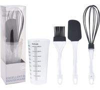 Excellent Houseware Set d'Ustensiles de Pâtisserie en Silicone, Lot de 4 (Cuillère Doseuse, Pinceau, Fouet, Spatule) - Noir