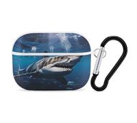 Excellent organisateur d'écouteurs en forme de requin blanc - Housse de protection antichoc pour Airpods Pro 2ème génération - Avec mousqueton - Anti-chute - Blanc