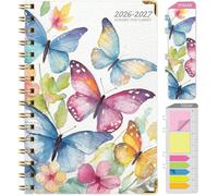 Excello Brands Agenda scolaire 2026-2027 14 cm x 20,3 cm Grand format imprimé, hebdomadaire/mensuel, 15 mois, papillons aquarelle