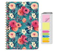 Excello Brands Agenda scolaire 2026-2027 Grand format 14 cm x 20,3 cm, hebdomadaire/mensuel, 15 mois, bleu sarcelle floral