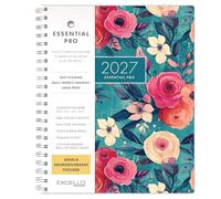Excello Essential Pro Agenda hebdomadaire 2027 21,6 x 27,9 cm Bleu sarcelle | Calendrier 14 mois avec onglets mensuels, suivi quotidien, pages de notes, poche de rangement, marque-page et notes