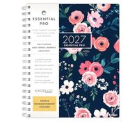 Excello Essential Pro Planificateur hebdomadaire 2027, 17,8 x 22,9 cm | Calendrier 14 mois avec onglets mensuels, suivi quotidien, pages de notes, poche de rangement, marque-page et notes
