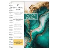 Excello Essential Pro Planificateur hebdomadaire 2027 17,8 x 22,9 cm | Calendrier 14 mois avec onglets mensuels, suivi quotidien, pages de notes, poche de rangement, marque-page et notes