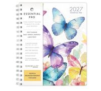 Excello Essential Pro Planificateur hebdomadaire 2027 17,8 x 22,9 cm Motif | Calendrier 14 mois avec onglets mensuels, suivi quotidien, pages de notes, poche de rangement, marque-page et notes