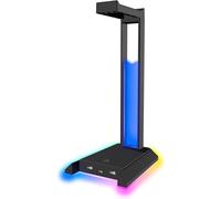 Excello Nx Headset Stand - Support Casque Gamer Pc Rgb Éclairage Avec Hub Usb 2.0, Led Rvb 9 Modes Illumination, 1 Usb-C Et 2 Usb-A Port, Support Casque De Jeu, Noir