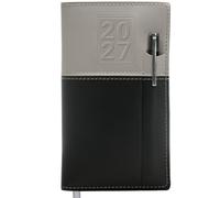 Excello Planificateur de poche 2027 14 mois avec stylo, 8,9 x 15,2 cm, gris | Calendrier de poche 14 mois avec mises en page hebdomadaires et mensuelles, 16 pages de notes, calendriers de référence et