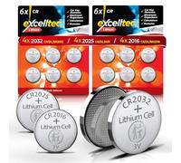 Excelltec Lot de 16 piles au lithium | 8 piles CR2032 | 4 piles CR2025 3 V au lithium | 4 piles CR2016 | Batterie plate pour clés de voiture, balance, montres avec carnet SOL