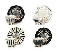 Excelsa Alice Lot de 4 tasses à thé avec soucoupe, New Bone China, bord doré, design géométrique