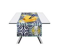 Excelsa Amalfi Chemin de Table 100% Coton, Jaune et Bleu, 45 x 140 cm