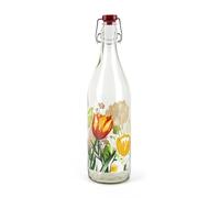 Excelsa Blooming Bouteille en verre décorée de fleurs, fermeture hermétique, 1L