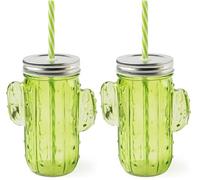Excelsa Cactus Verre/Tasse à Paille Réutilisable, Capacité 425 Ml., Verre (Lot de 2)
