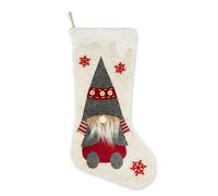 Excelsa Chaussette de Noël avec GNOME épiphanie, 47,8 x 25,7 cm, décoration Festive en Tissu, Blanc et Rouge