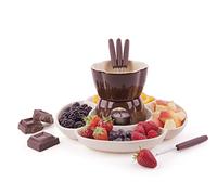 Excelsa Chocolate Service à Fondue au Chocolat avec Assiettes, 8 pièces, céramique, crème/Marron, Manche Marron, 25 x 25 x 12 cm